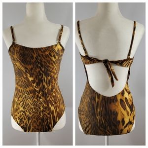 VENUS brown leopard one-piece tie-back swimsuit vacation beach bathing suit